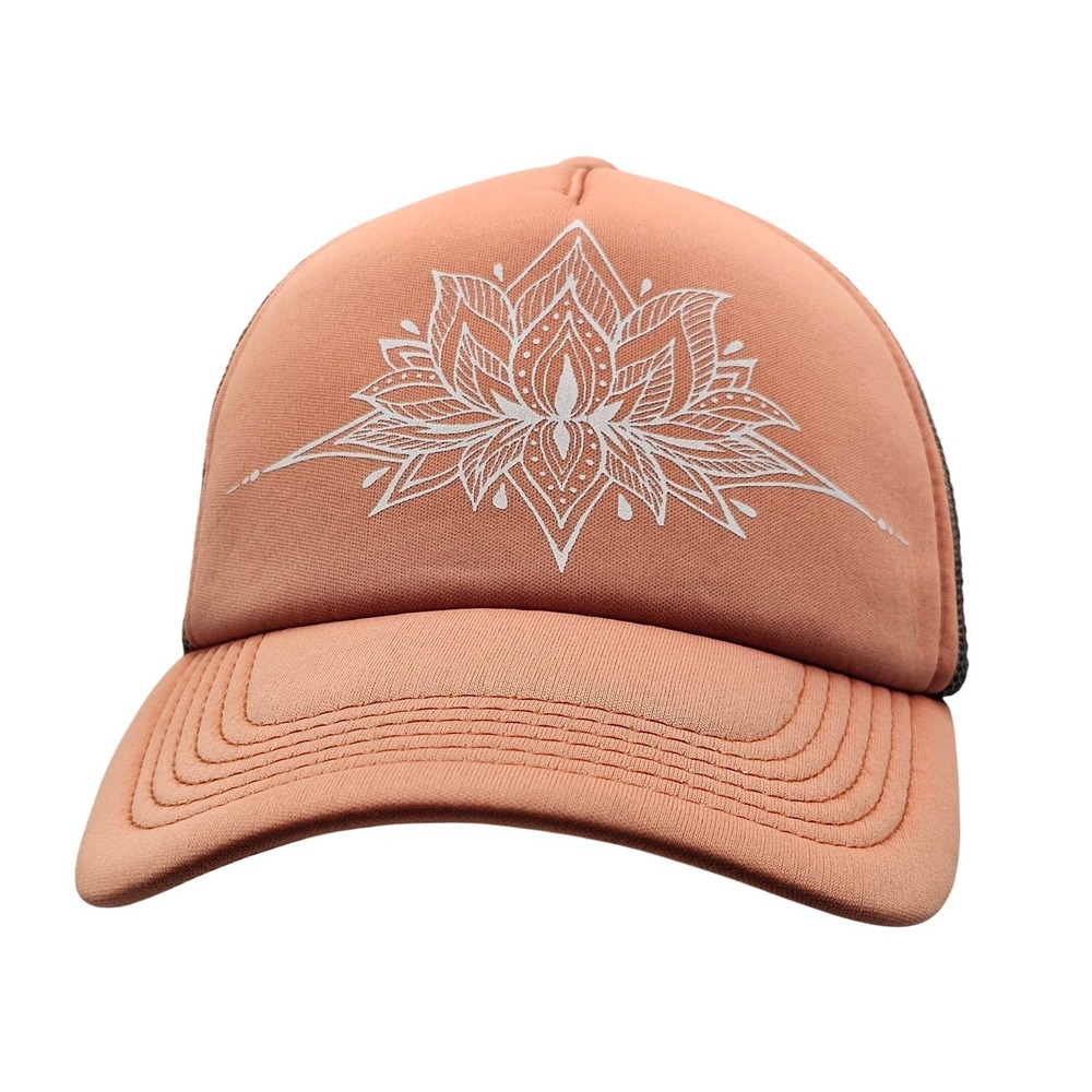 ONeill Lotus Flower Trucker Hat Coral Peach Dark Grey Classic Vtg Style Snapback